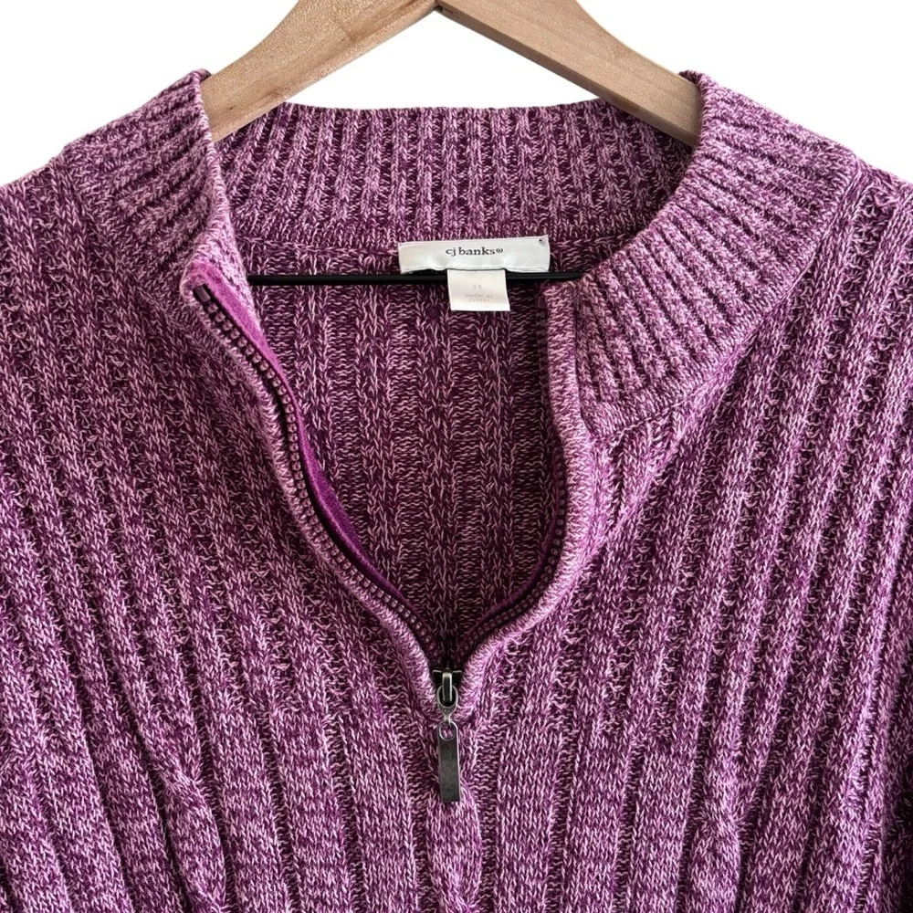 CJ Banks Cable Knit Sweater 1/4 Zip Pullover Long Sleeve 1X Old Money Preppy